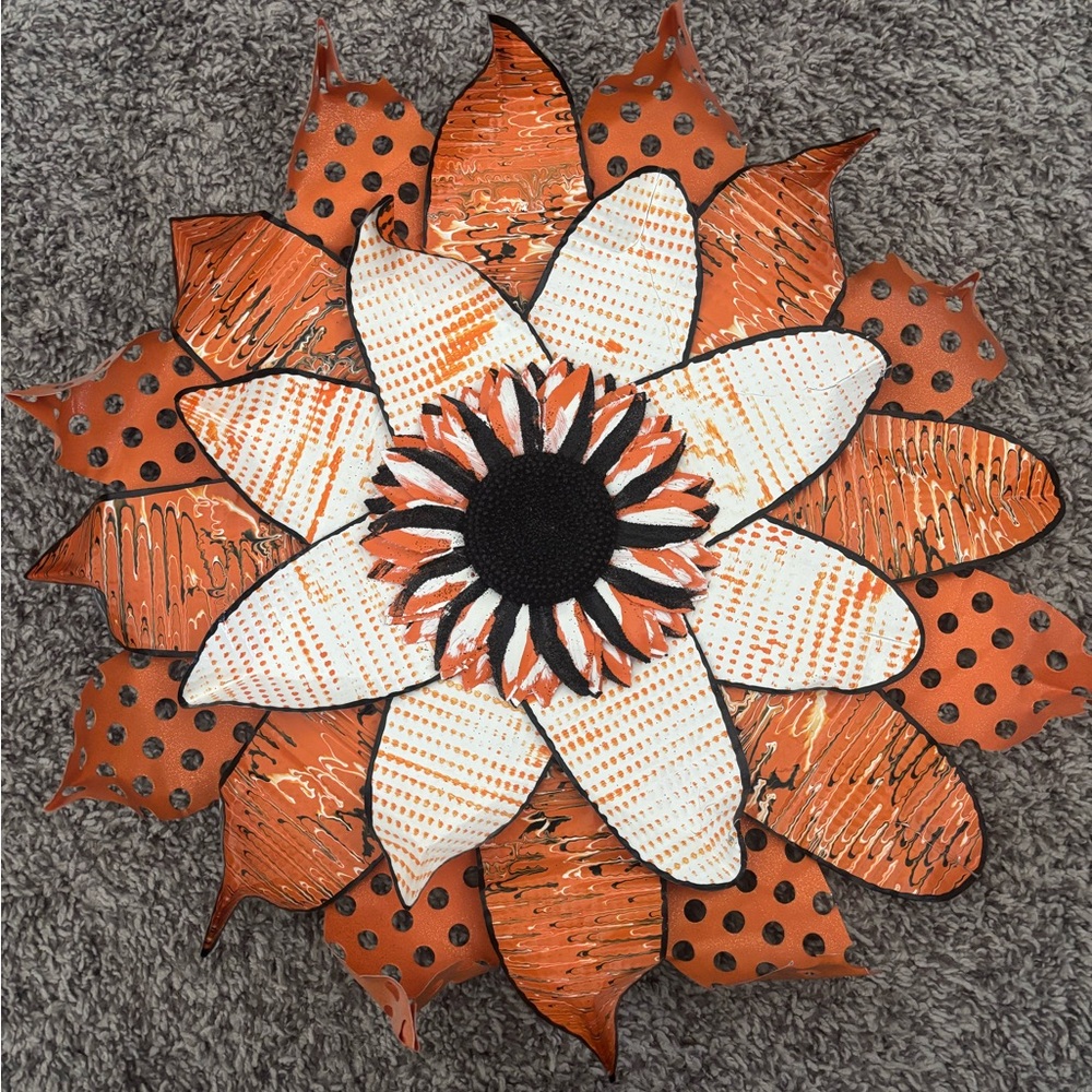 Handmade Layered Sunflower Wall Art in Orange & White